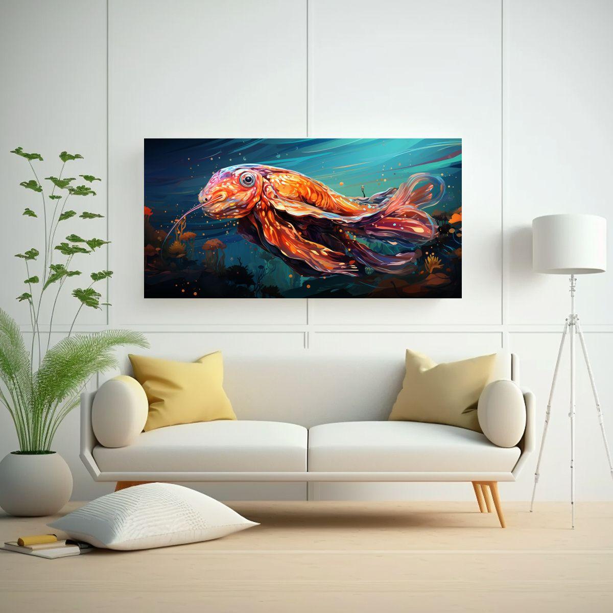 Pintura Decorativa Original De Nautilus Luminoso 80x40cm-2