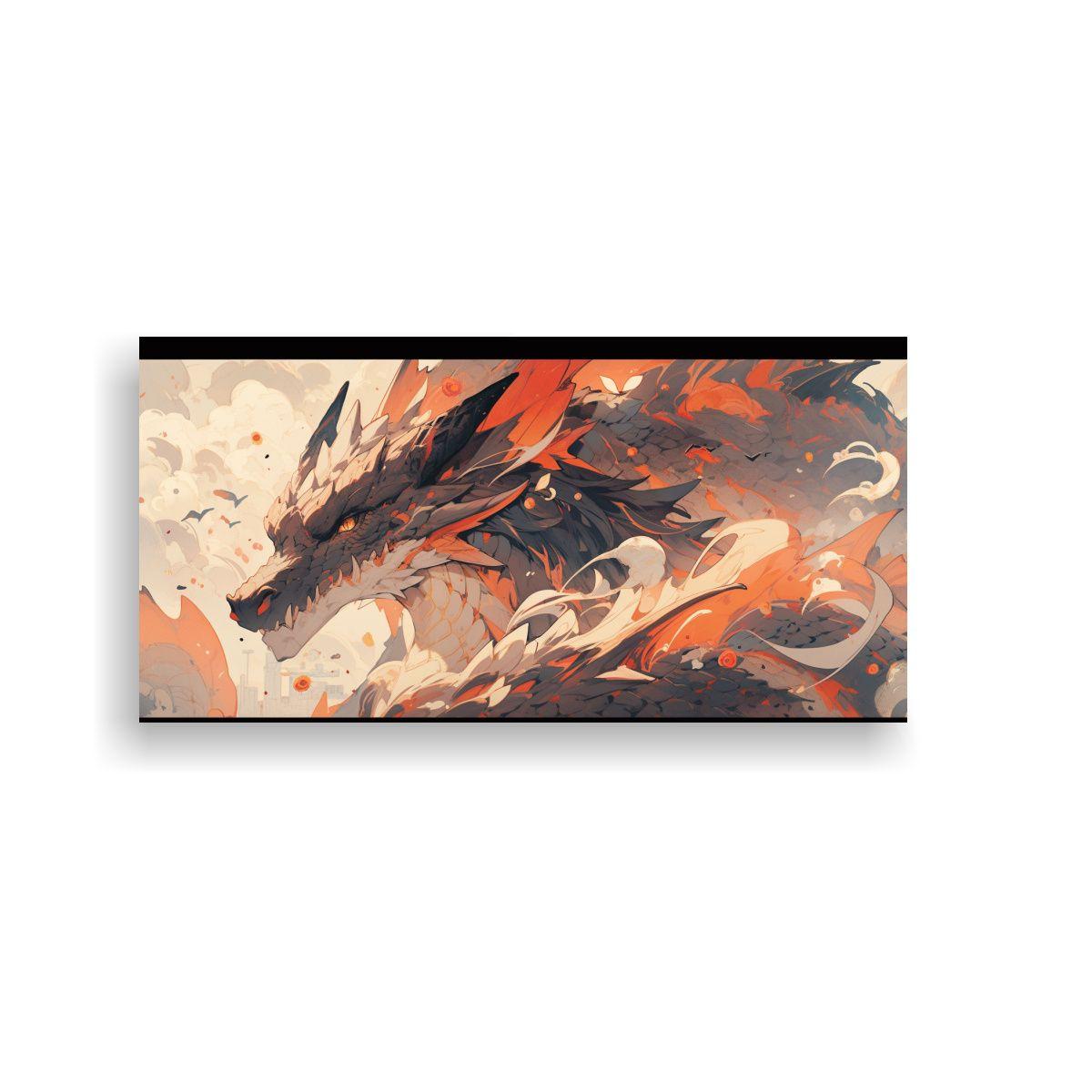 Cuadro De Dragón En Tonos Pastel Y Naranja Para 140x70cm-0