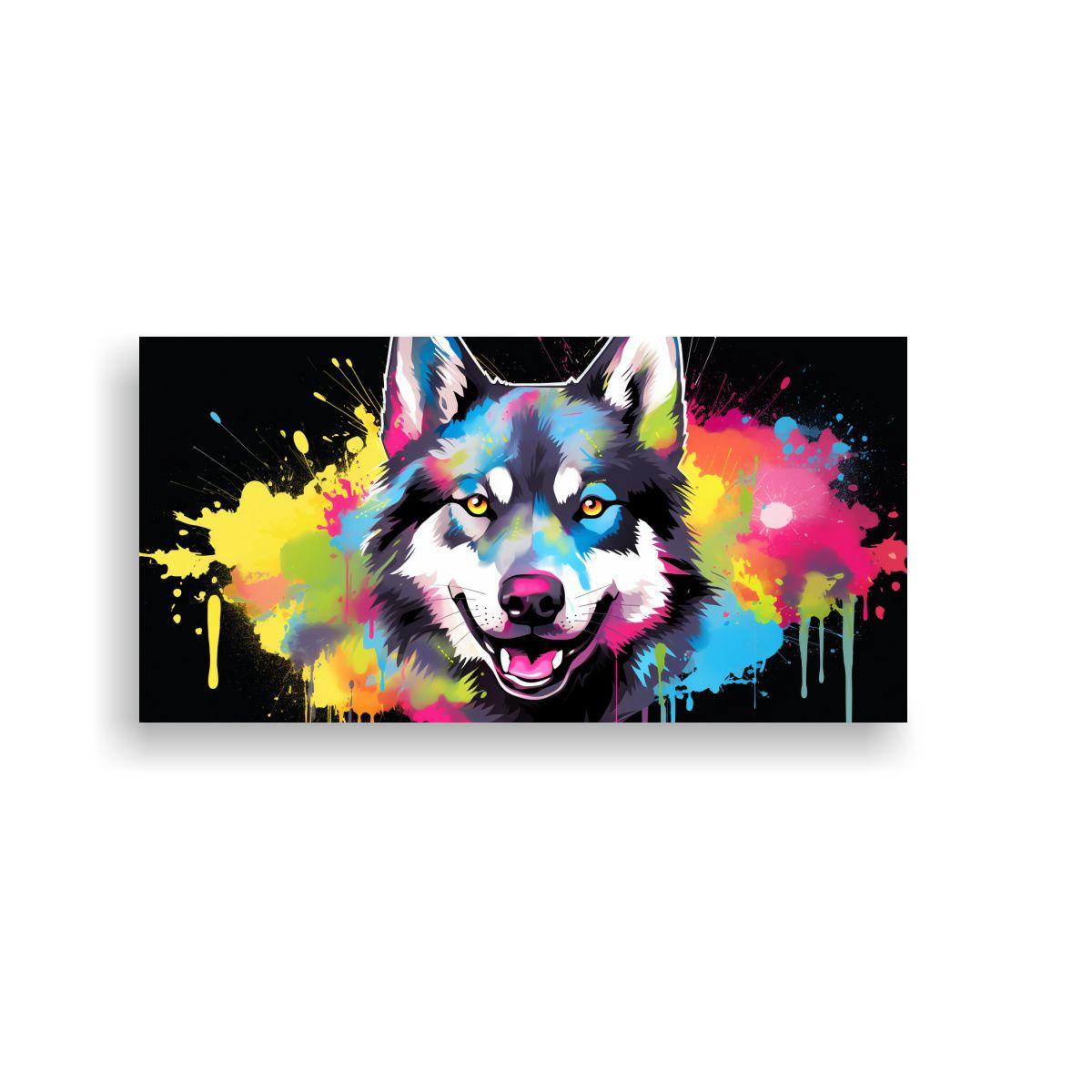 Cuadro Pop Art De Un Husky En Colores Arcoíris Y  100x50cm-0