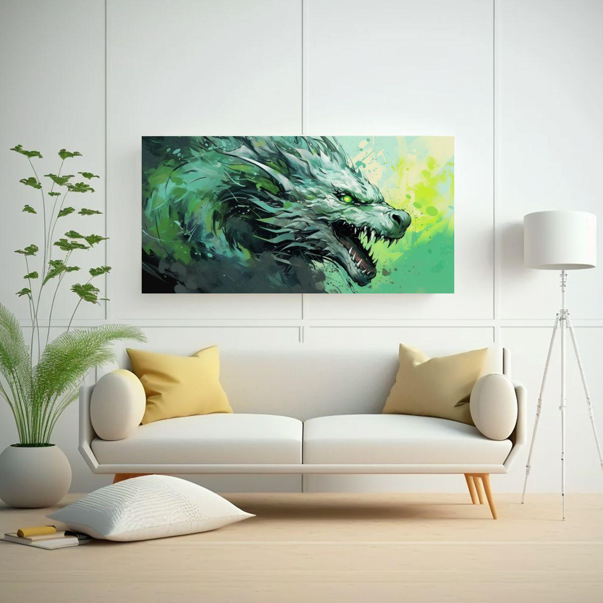 Pintura Decorativa Horizontal De Dragón En Tonos 80x40 Cm-2