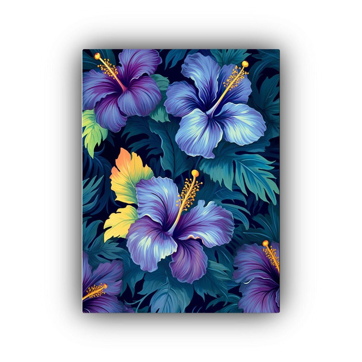 Lienzo Creativa Hibisco Tropical Azul Morado 80x120cm-0