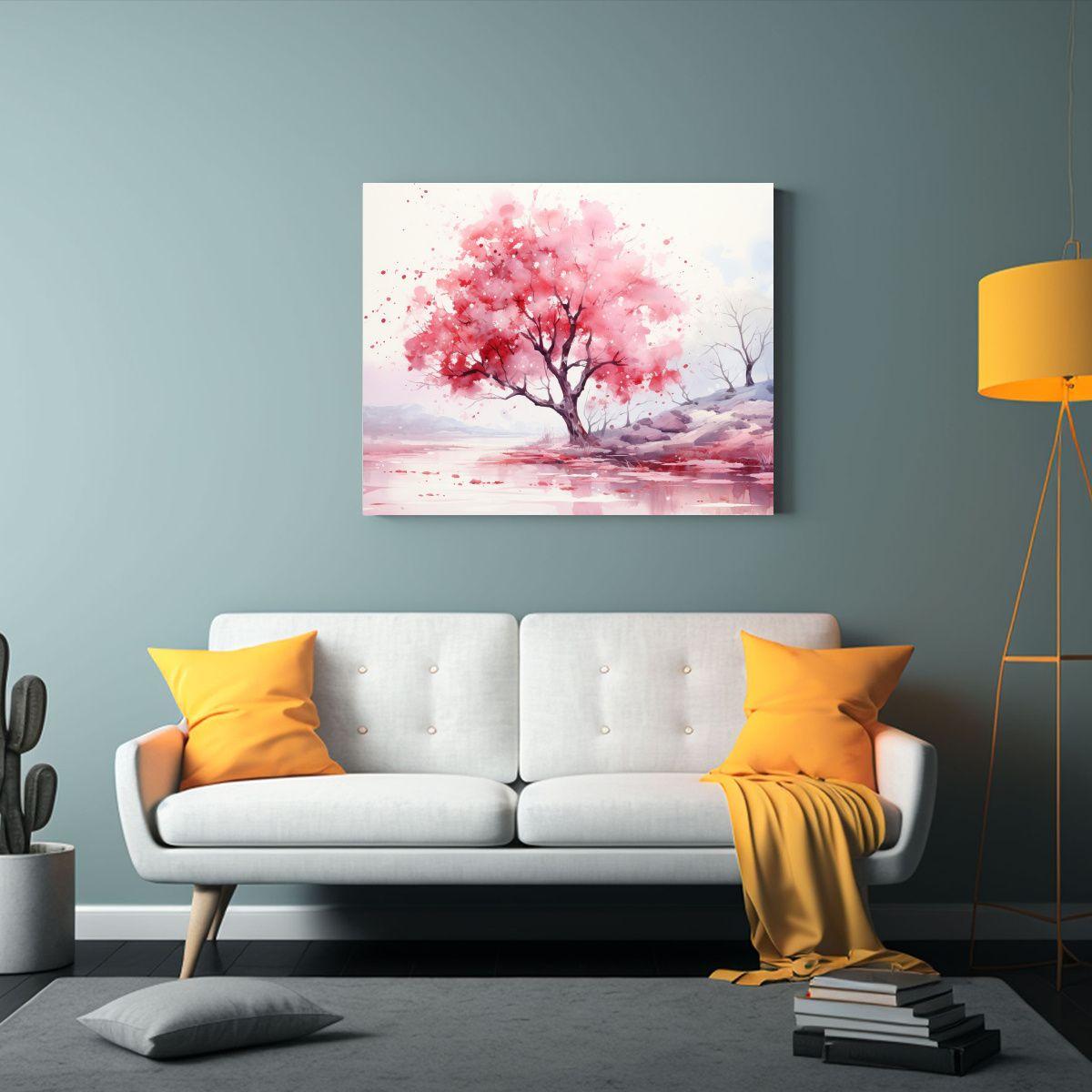 Cuadro Abstracto Árbol Álamo Rojo Acuarela. 60x40cm-2