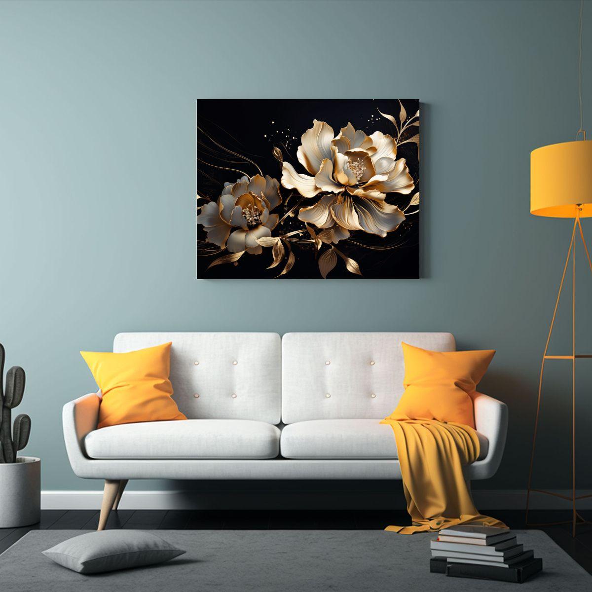 Pinturas Decorativas Modernas En Esquema De Colores Dorados  75x50cm-2