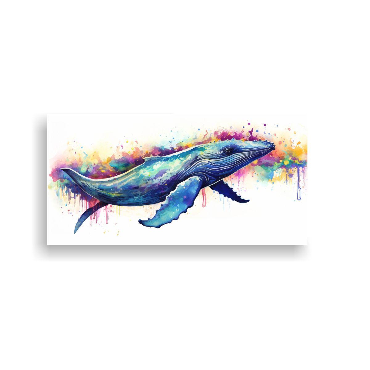 Pintura Acuarela Colorida De Ballena Jorobada En E 100x50cm-0