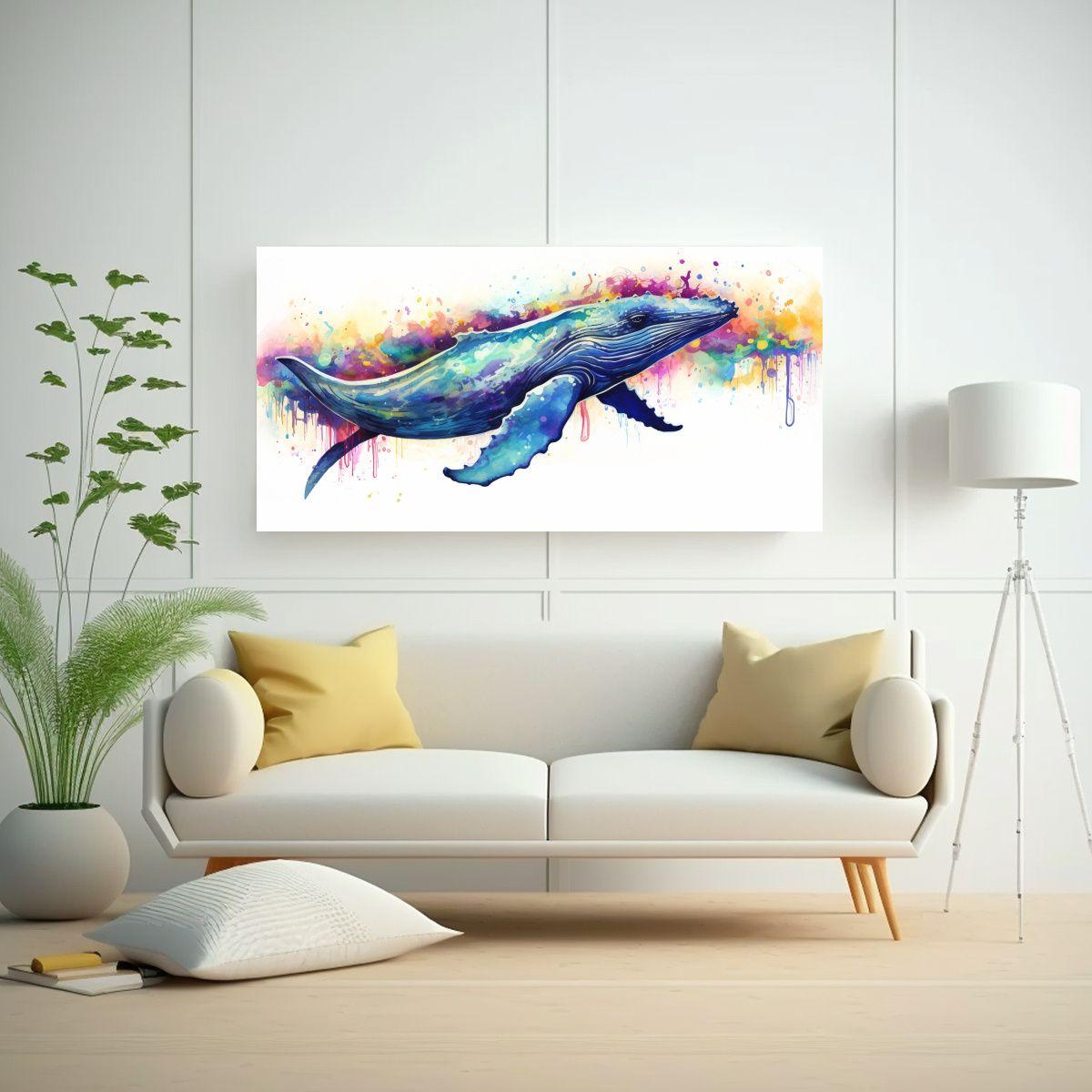 Pintura Acuarela Colorida De Ballena Jorobada En E 100x50cm-2