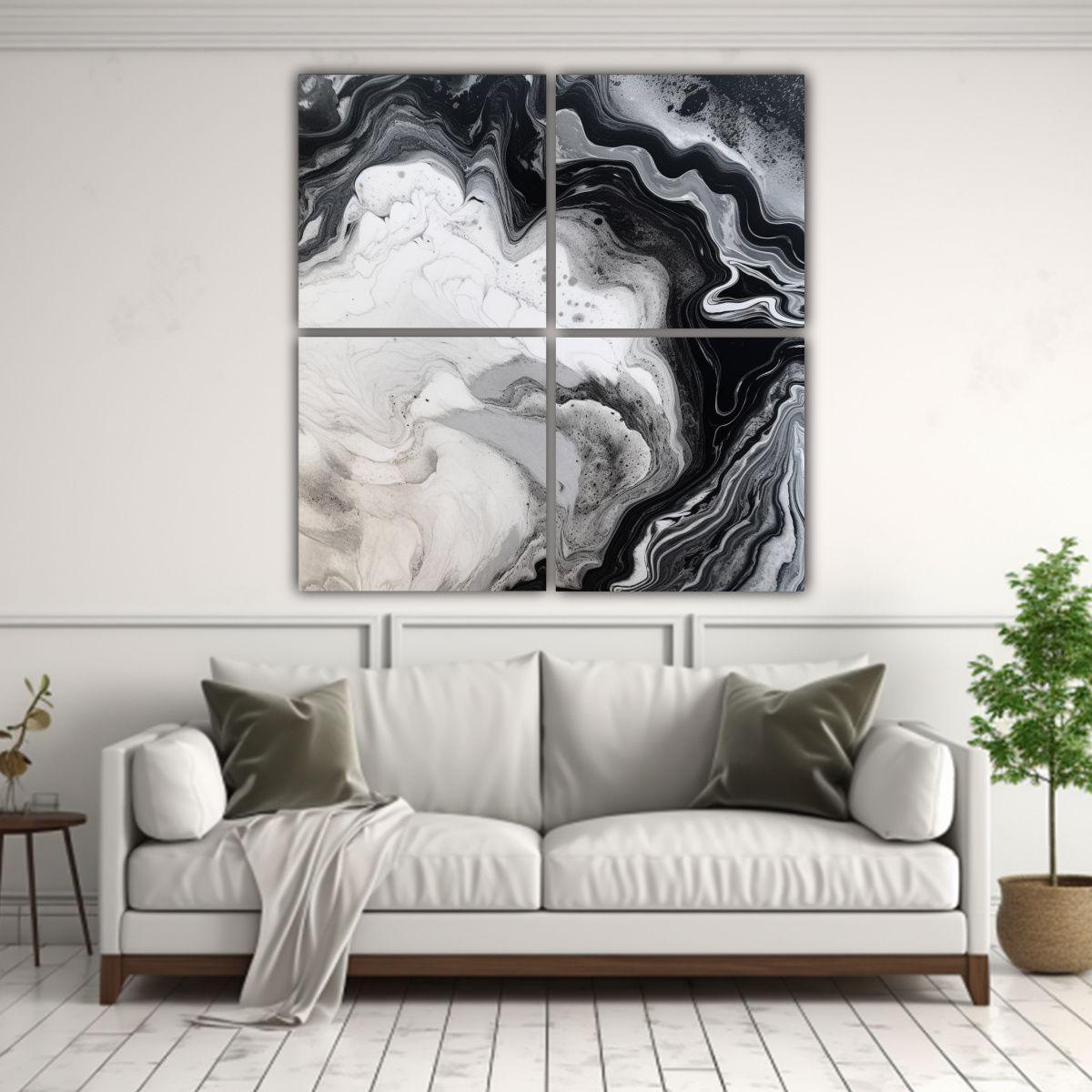 Cuatro Cuadros De Dibujo Arte Gráfico En Mármol 180x180 Cm-2