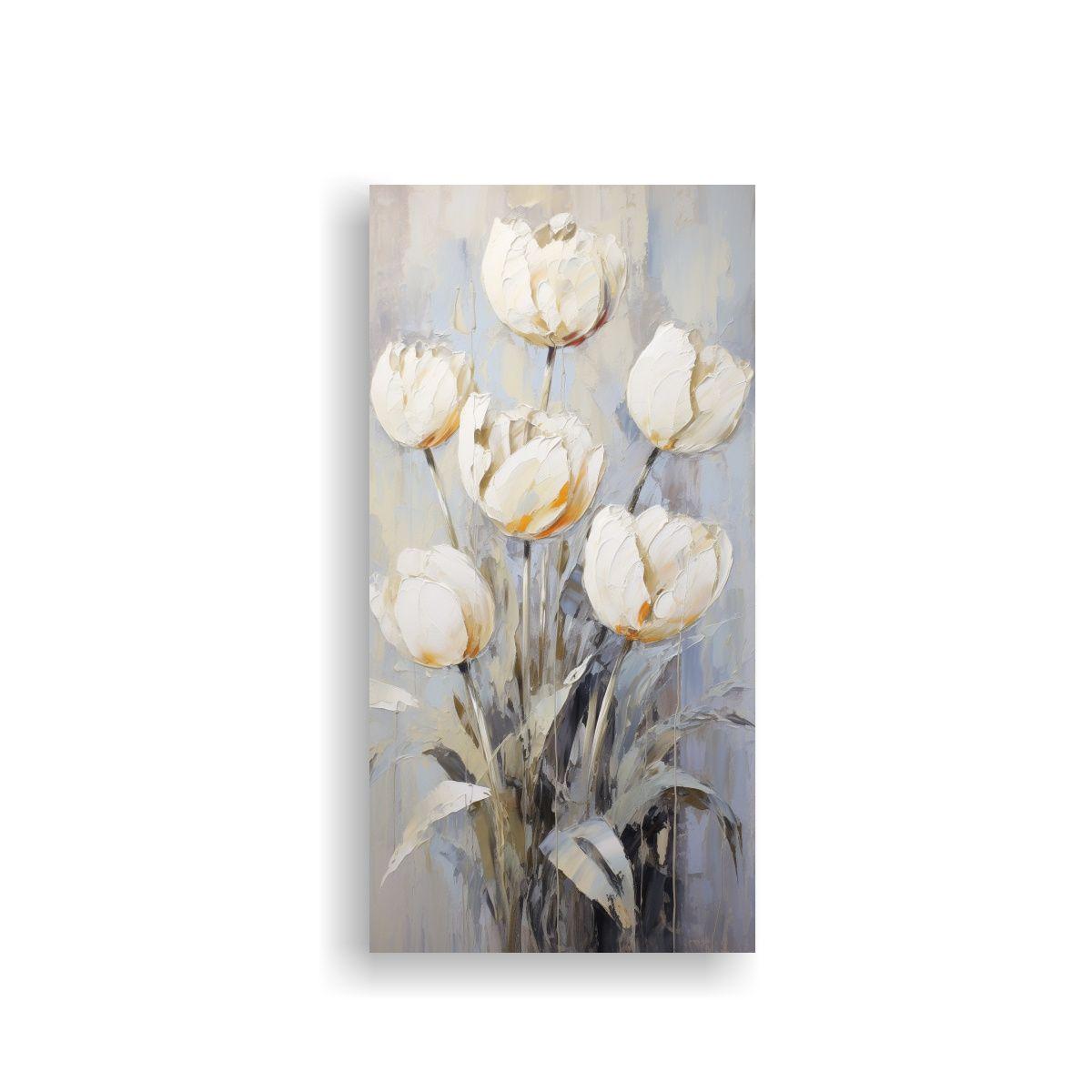 Pintura En Lienzo De Tulipanes Blancos En Estilo 30x60cm-0