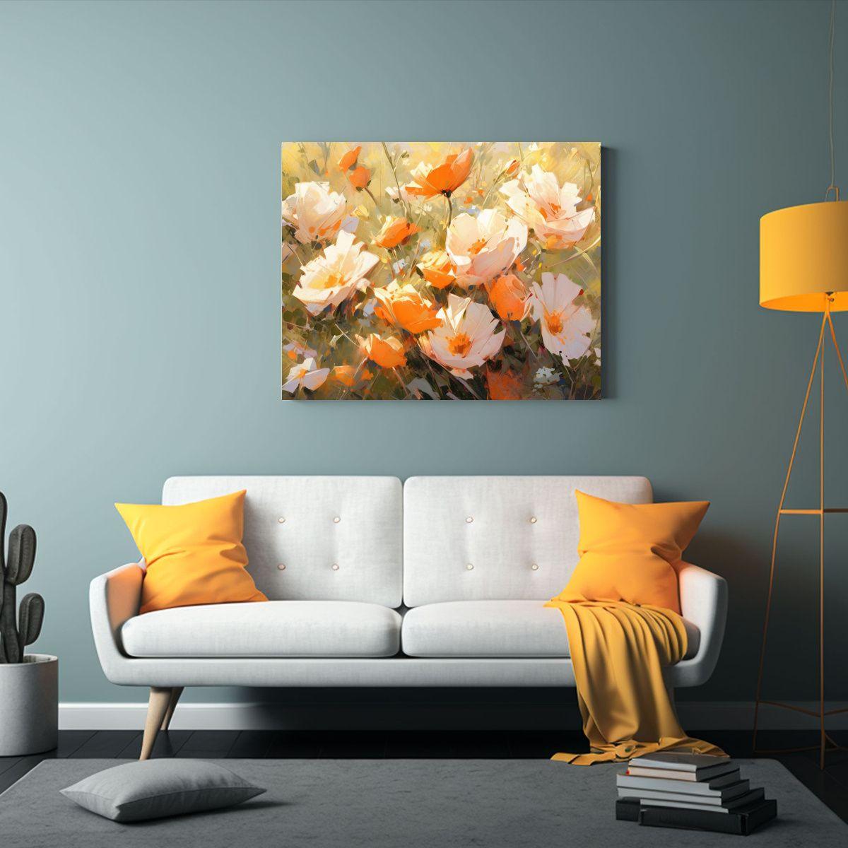 Pintura En Lienzo De Escena Moderna Con Flores Amarillas Y N 120x80cm-2