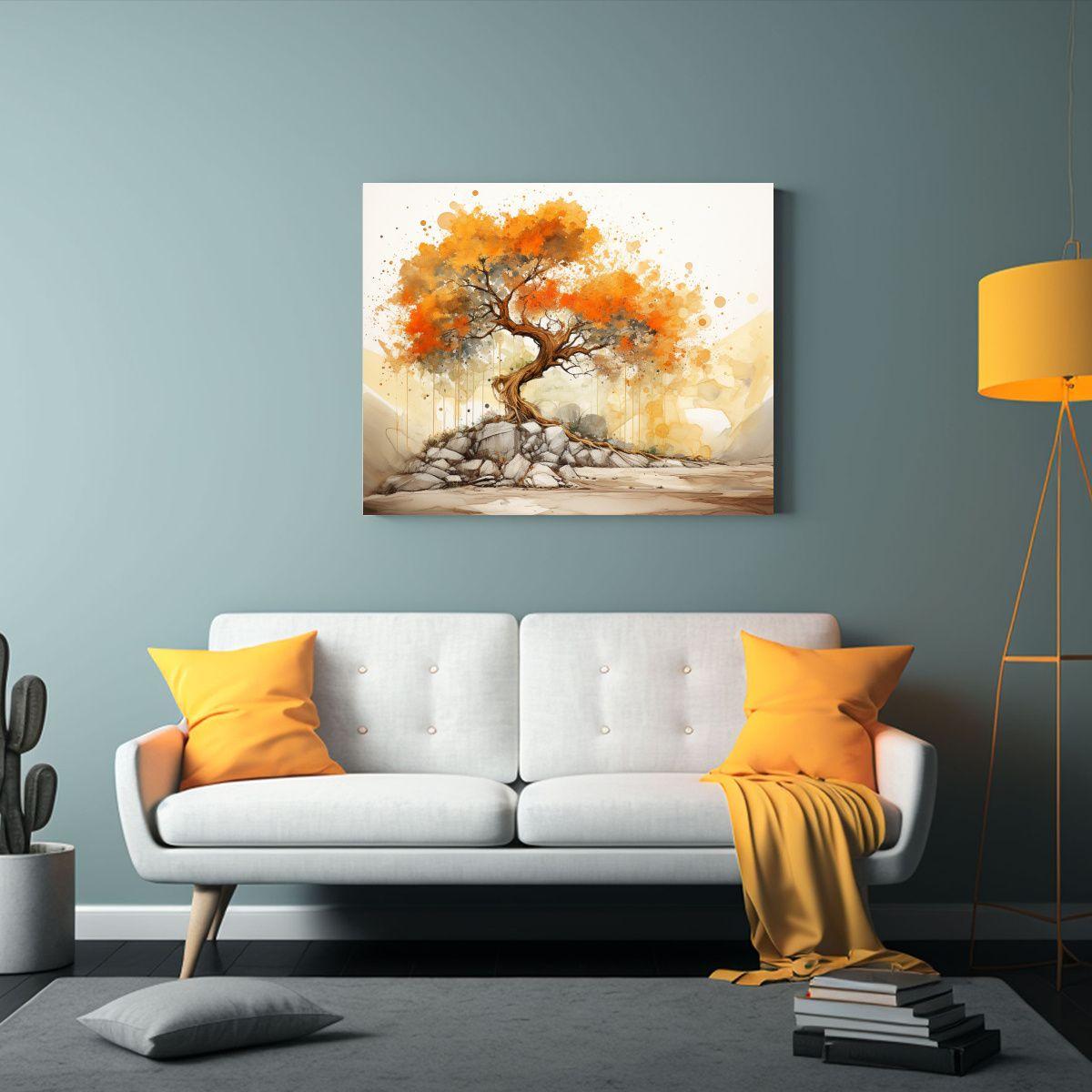 Pintura Abstracta Arte Moderno: Salón Con Árbol 30x20cm-2