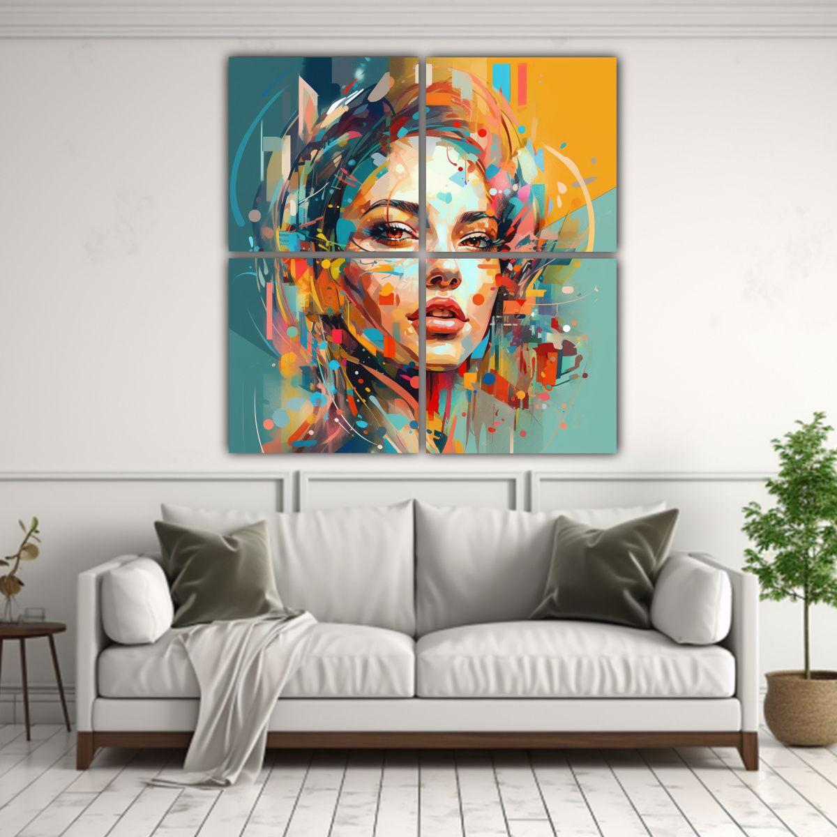 Cuatro Telas En Bastidor: Composición Dinámica 60x60 Cm-2