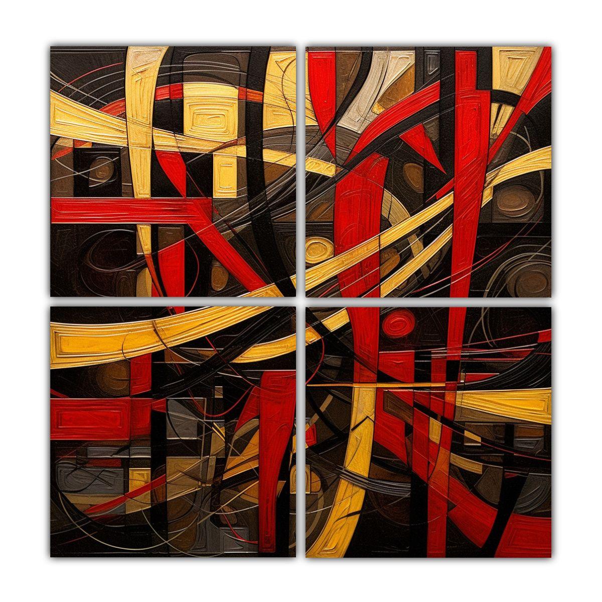Cuadriptico Refinado De Líneas Abstractas Negro 100x100 Cm-0