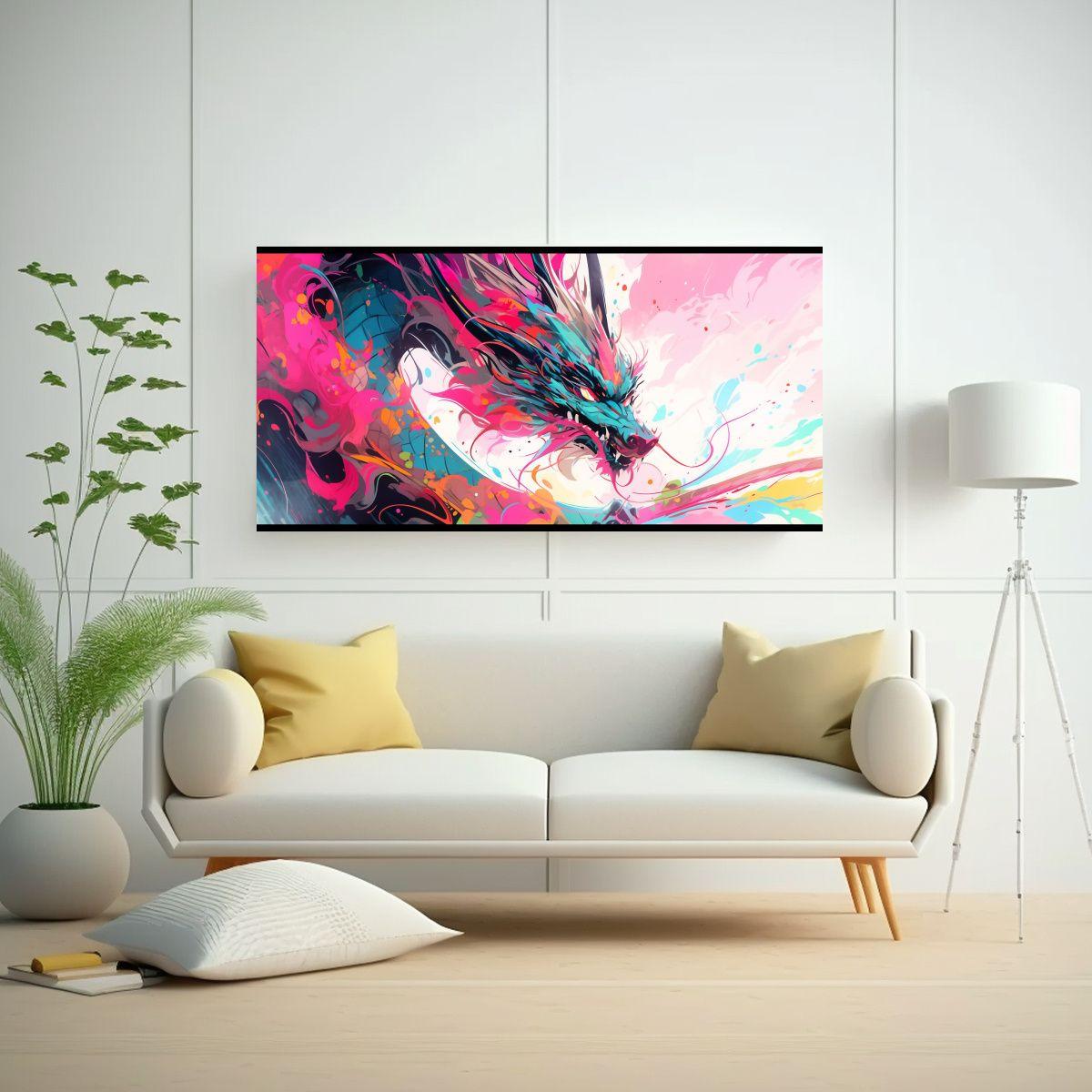 Lienzo Vintage Con Dragón En Colores Vibrantes Y  160x80cm-2