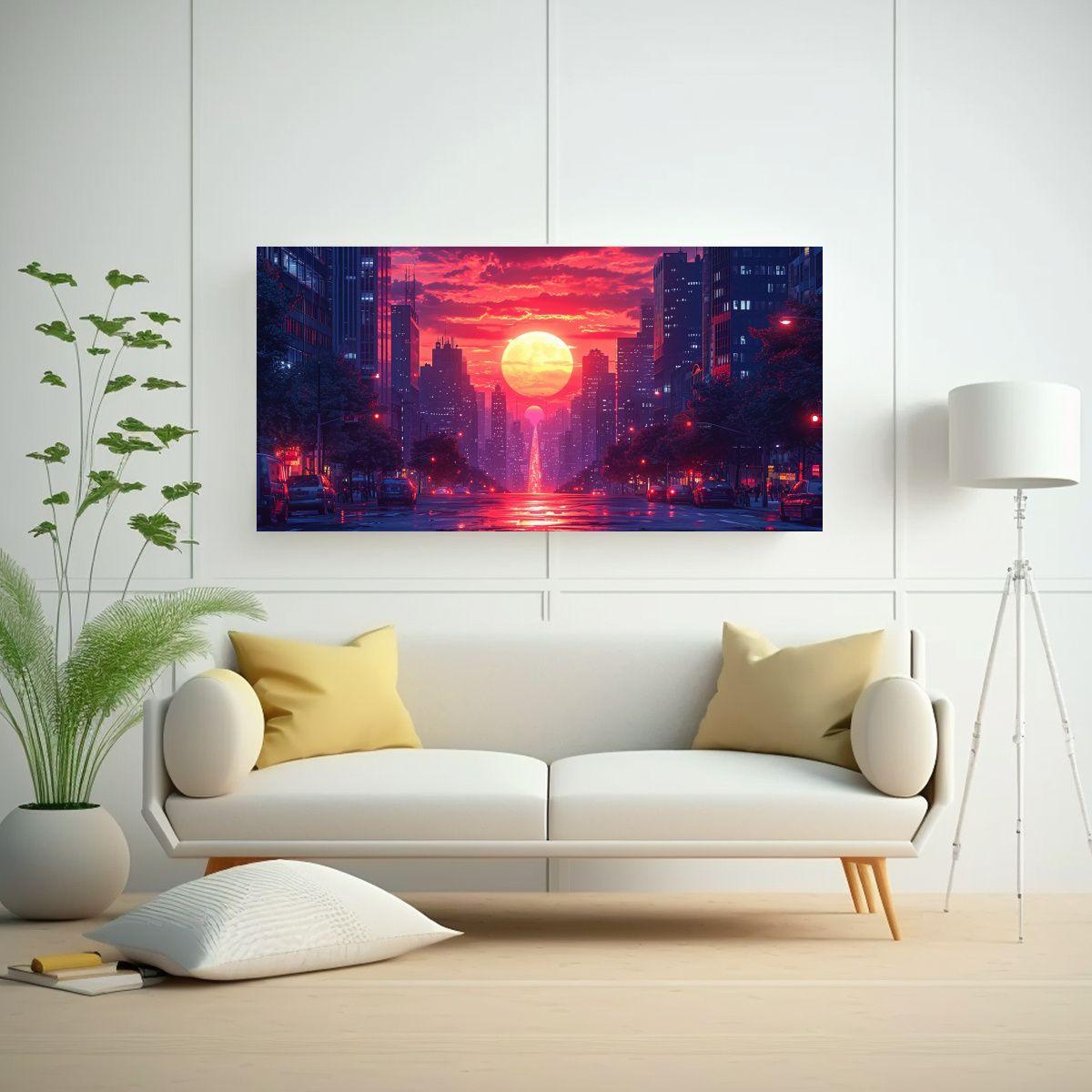 Cuadro Decorativo: Ciudad Al Atardecer En Estilo 60x30cm-2