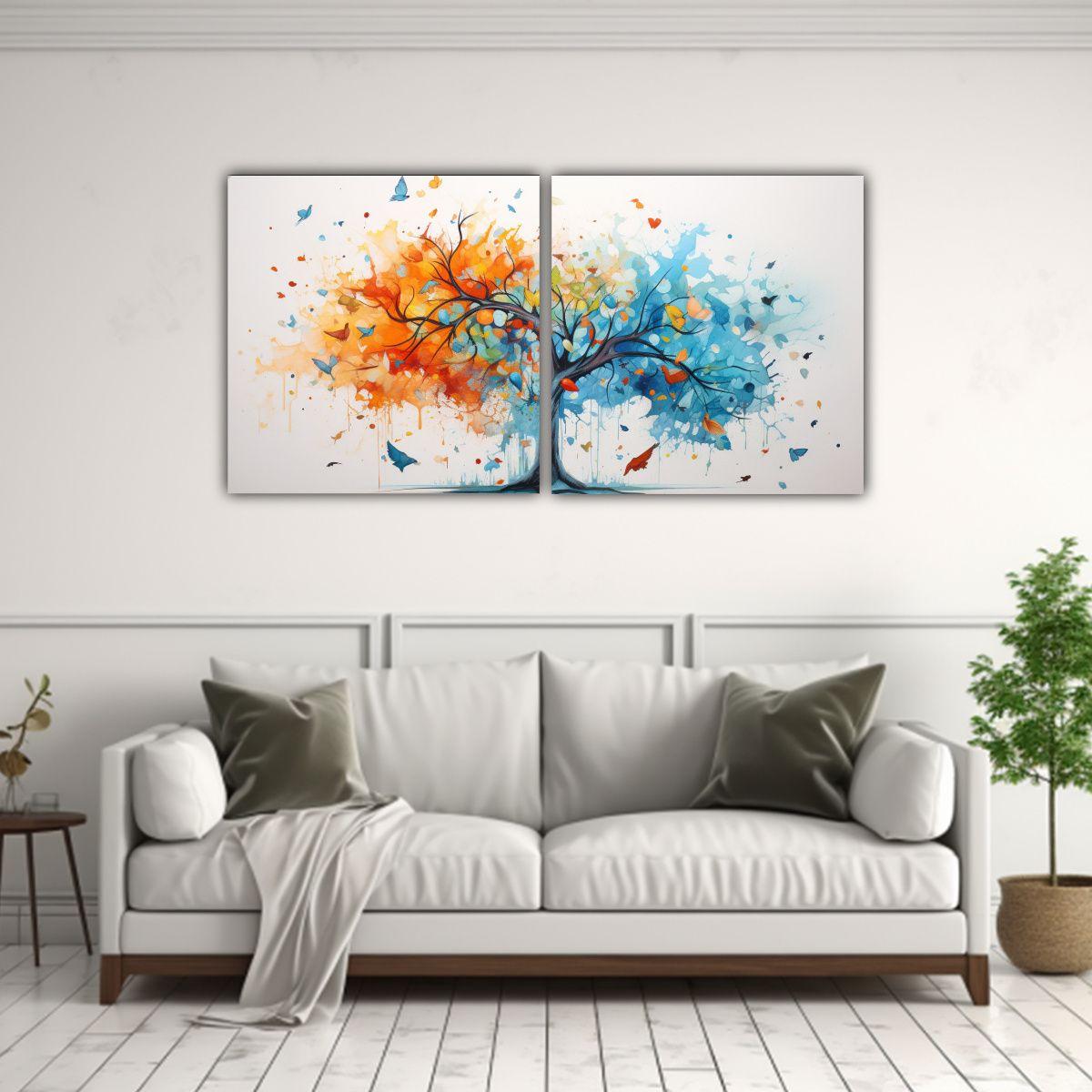 Lienzos Abstractos De Colores Turquesa Y Naranja 160x80 Cm-2