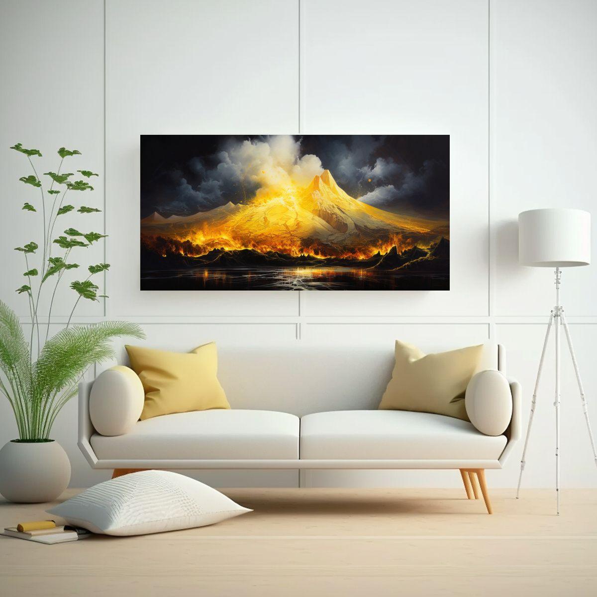 Cuadro Abstracto Brillante De Volcán Con Tonos 140x70cm-2