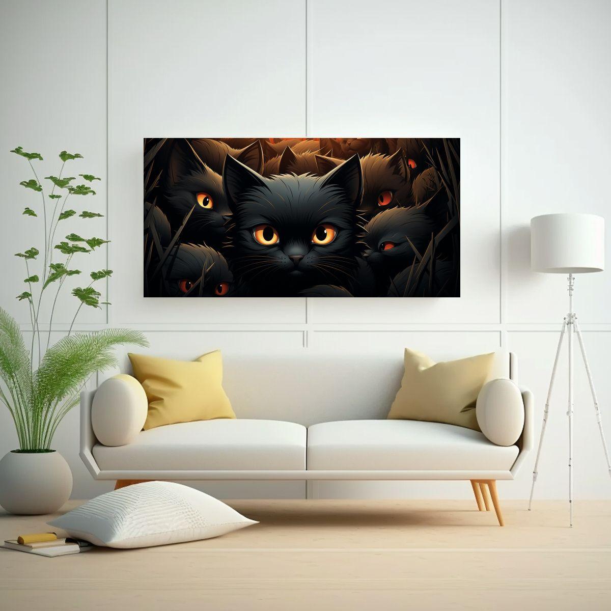 Lienzo Decorativo Con Patrón Simétrico De Gato 140x70cm-2