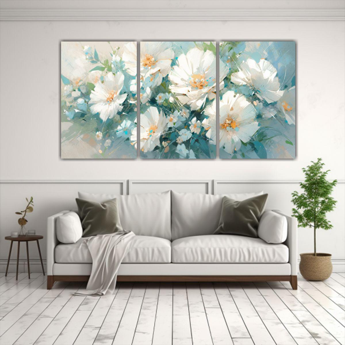 Pintura Original Tres Artes Calidos Flores 60x30 Cm-2