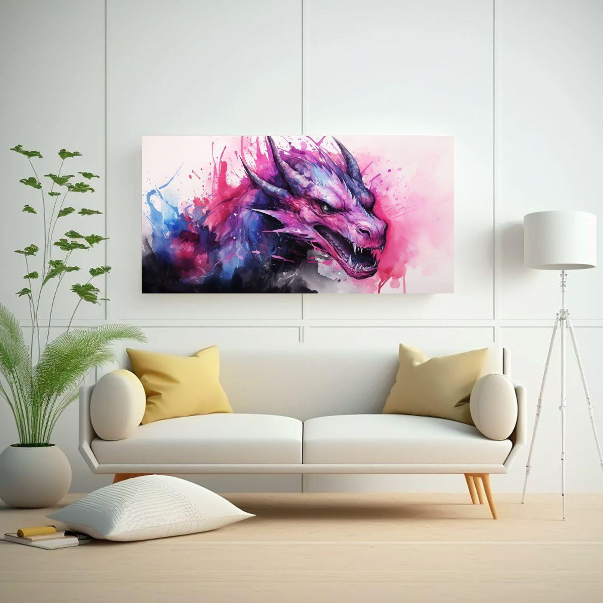 Pintura Dragón Acuarela Intensa Armonía 40x20 Cm-2