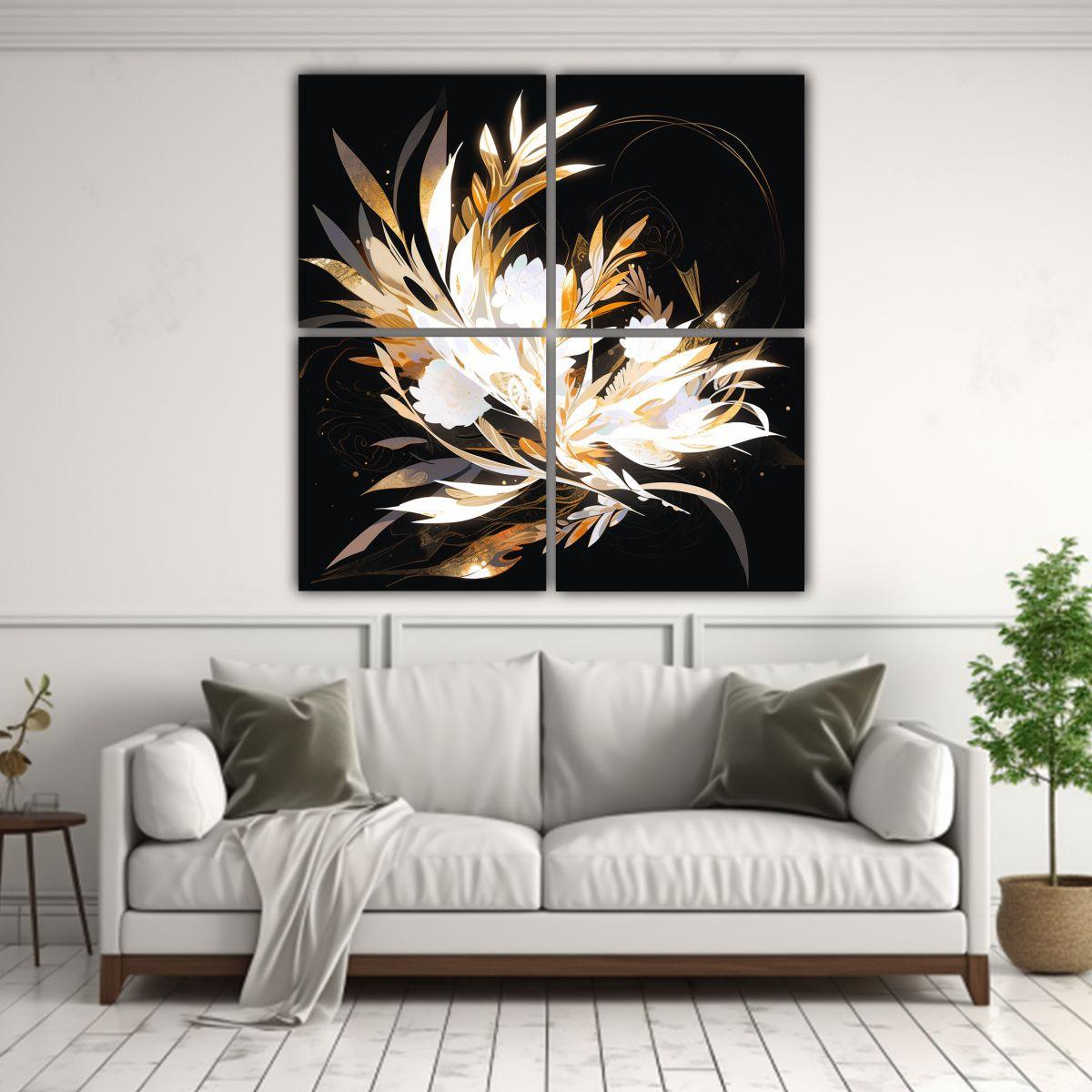 4 Lienzos Concepto Impresionante En Blanco Y Oro, 60x60 Cm-2
