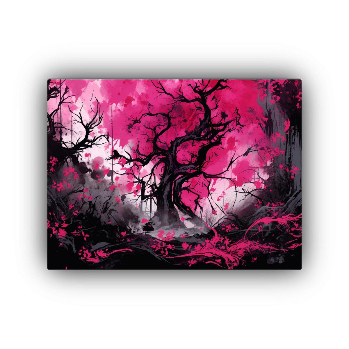 Cuadro Bosque En Negro Y Rosa: Atmosfera Neonoir Alta Calida 45x30cm-0