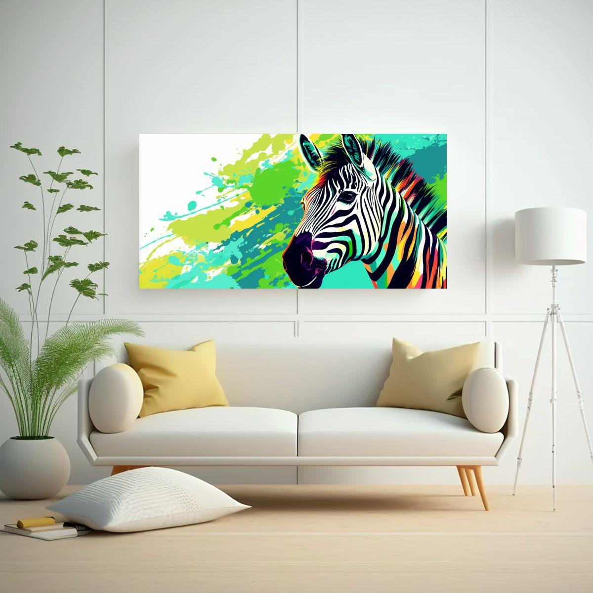 Pintura Decorativa: Zebra En Colores Pastel Y Verd 140x70cm-2