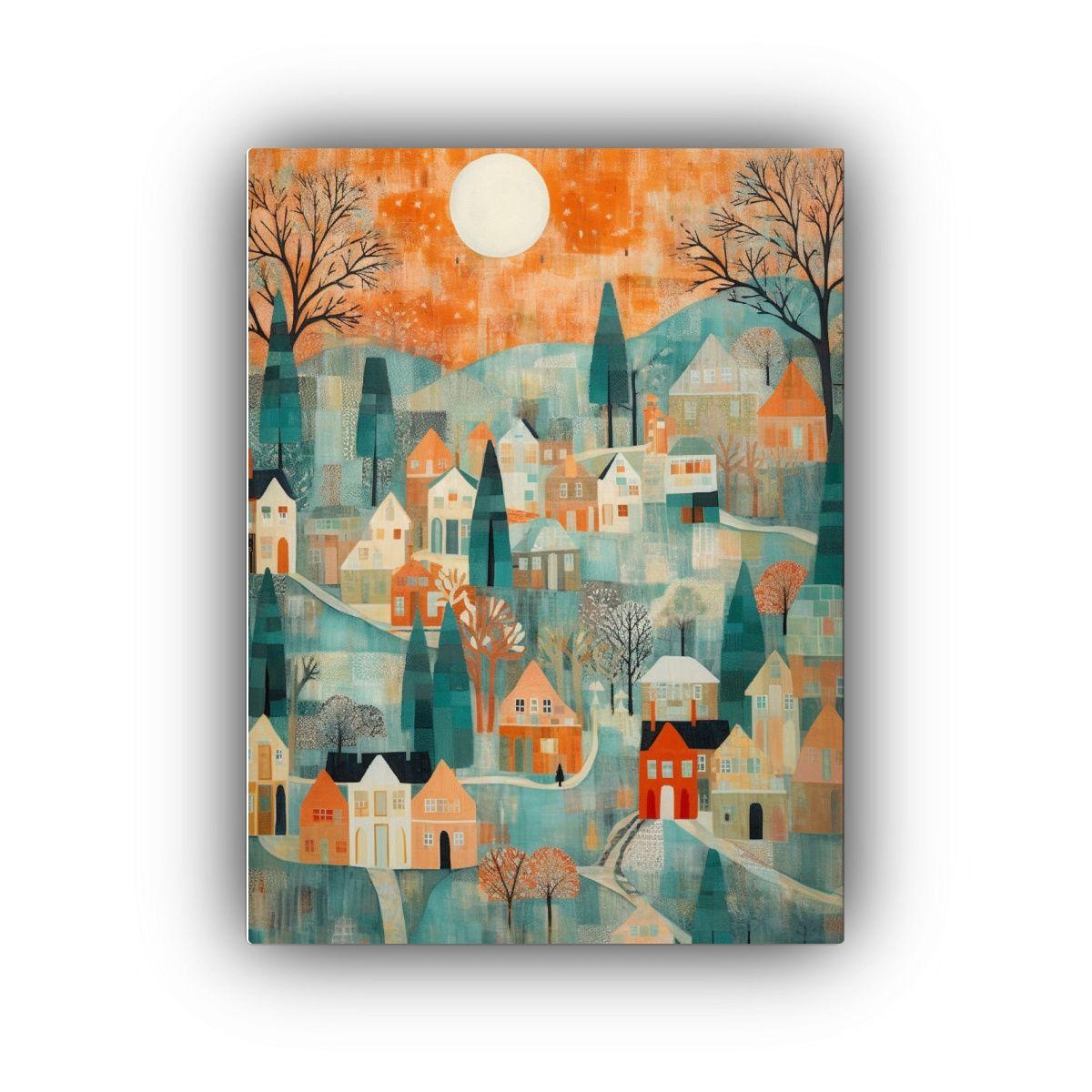 Pintura Lienzo Hermoso Llamativo De Casas En La Colina 50x75cm-0