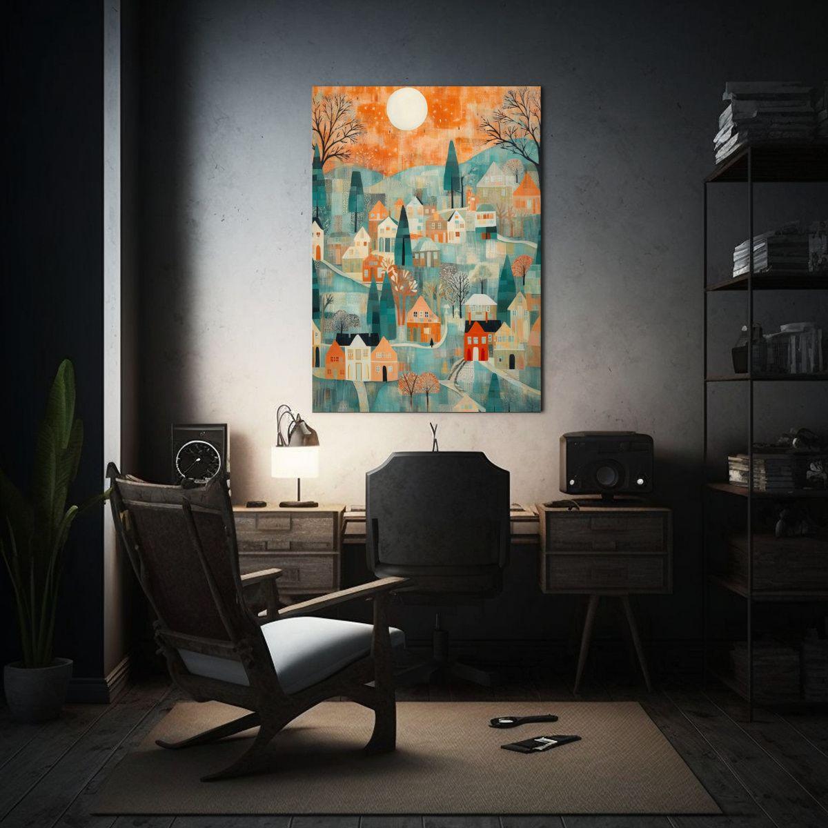 Pintura Lienzo Hermoso Llamativo De Casas En La Colina 50x75cm-2