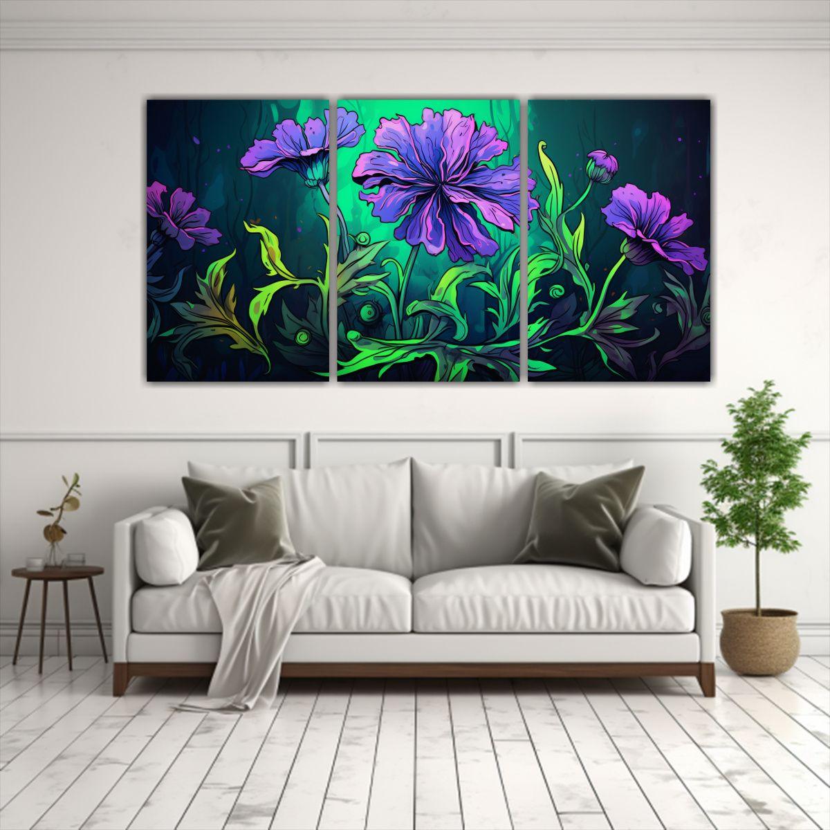 Juego 3 Lienzos Movimiento Reflejo Hierbas 90x45 Cm-2