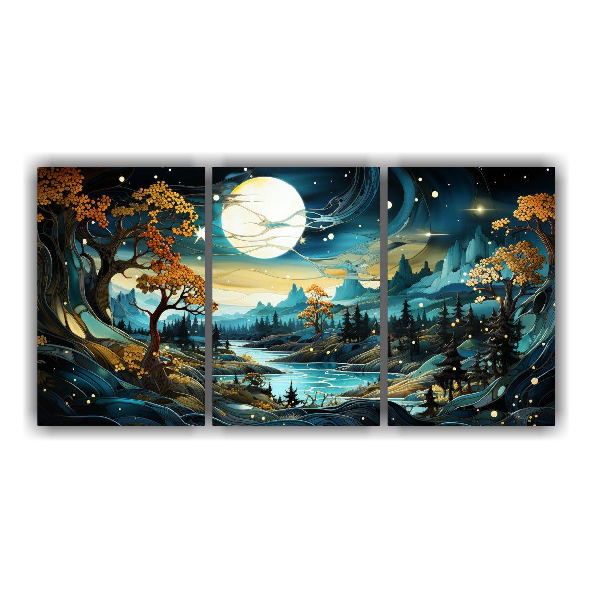 Cuadro De Pared Moderno Con Luna Y Montañas 90x45 Cm-0
