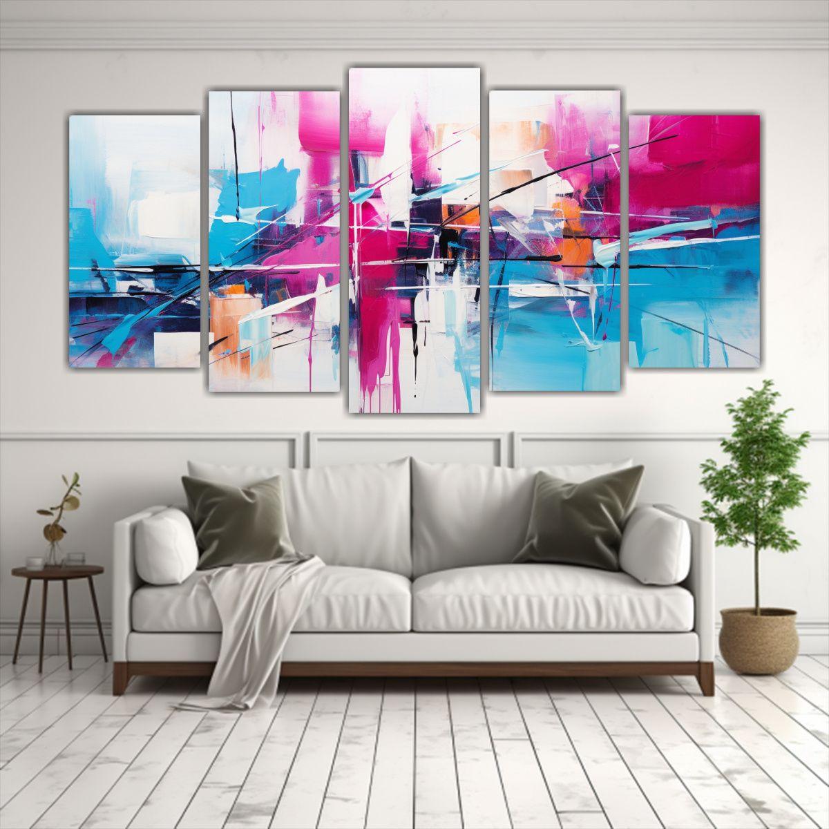 Pinturas Abstractas Para Comedor: Cinco Cuadros 150x75 Cm-2