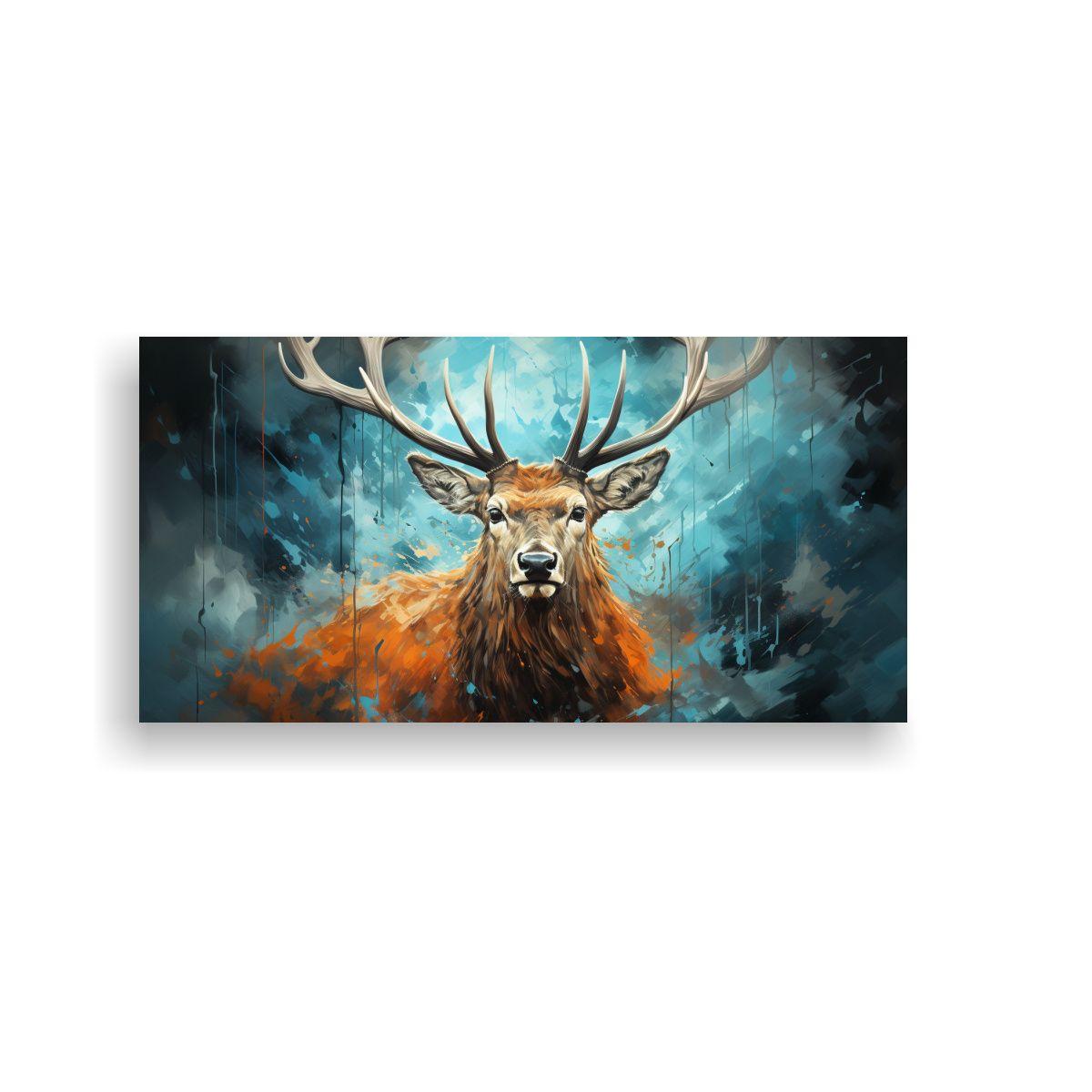 Cuadro Moderno Belleza: Elk En Azul Y Carbón En A 140x70cm-0