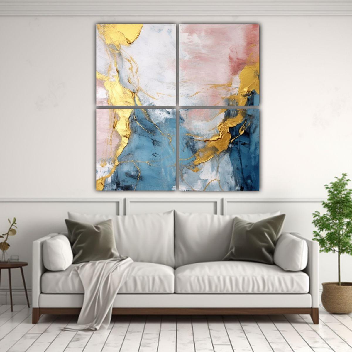 Cuadros Imagen Azul Dorado Minimalismo Pintura 160x160 Cm-2