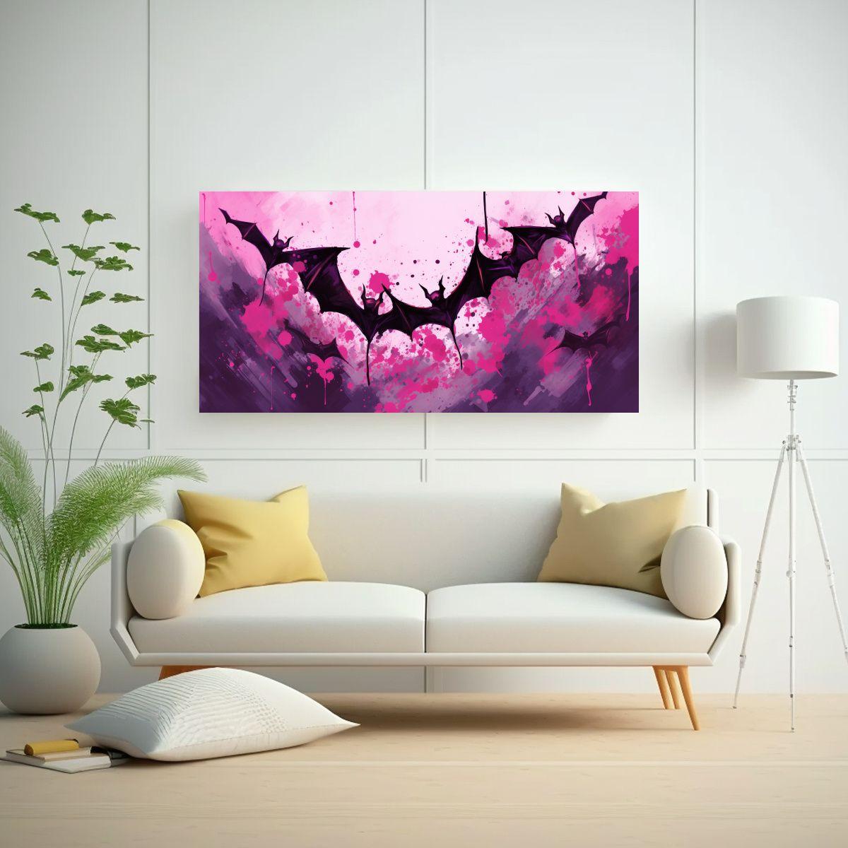 Lienzo Moderno De Poder A Murciélagos En Colores  160x80cm-2