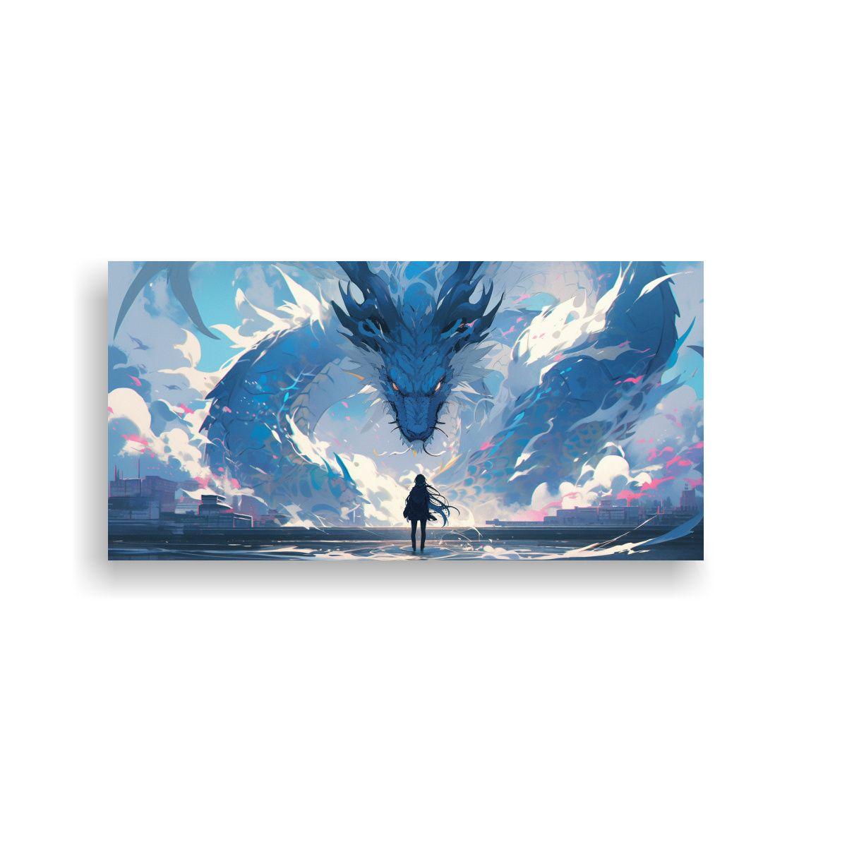 Cuadro Moderno En Bastidor De Madera: Dragón Azul 60x30cm-0