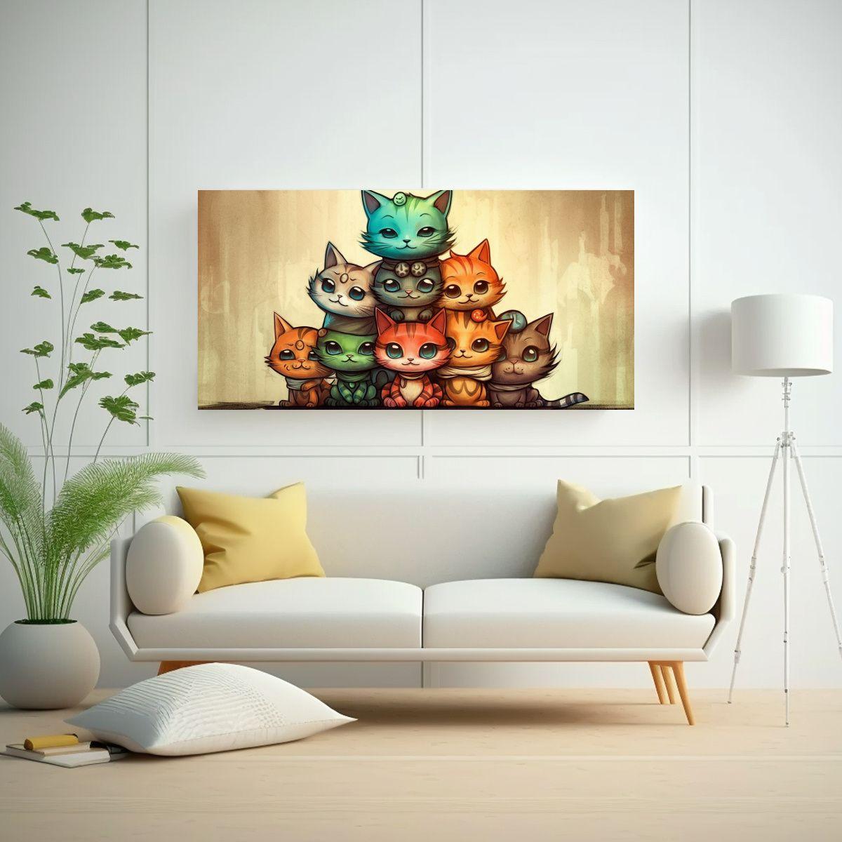 Cuadro Decorativo Gatitos En Una Pila Mirando 100x50cm-2