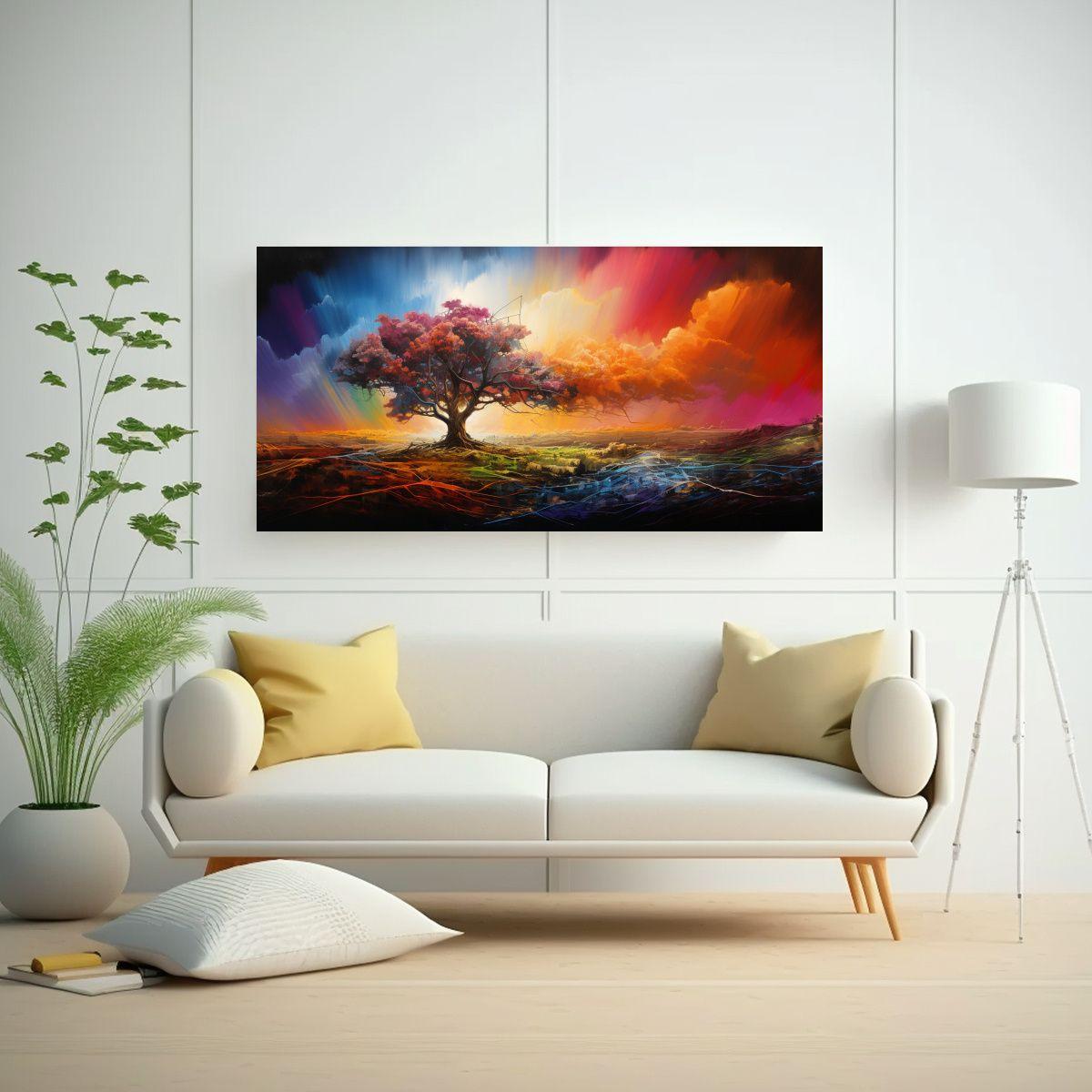 Pintura Abstracta De Paisaje Con Arcoíris Y Color 40x20cm-2