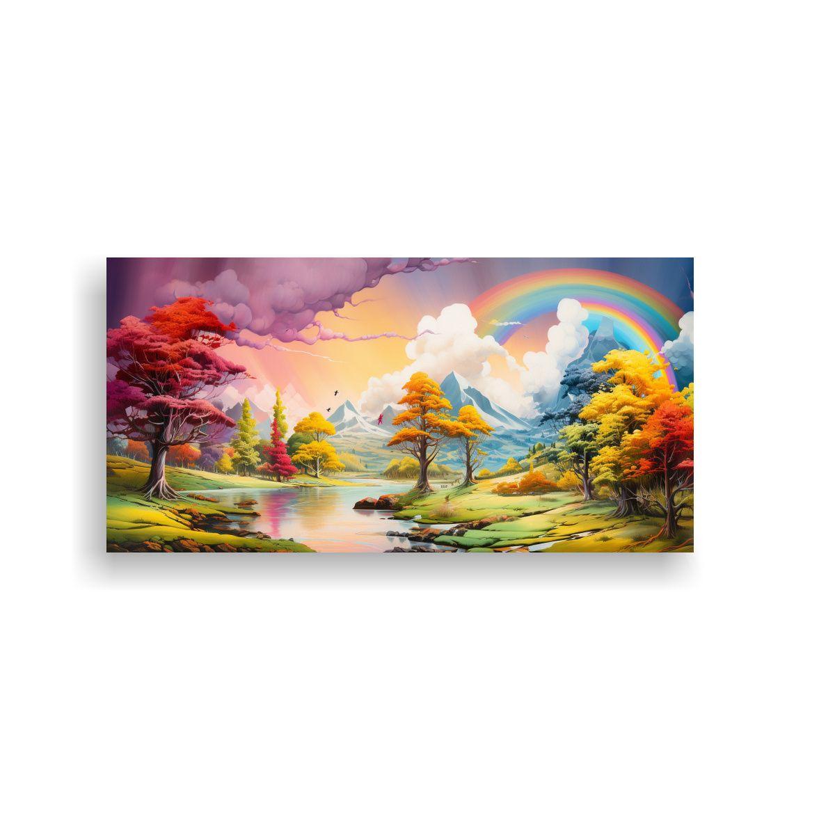Pintura Abstracta Con Arcoíris Y Colores 40x20 Cm-0