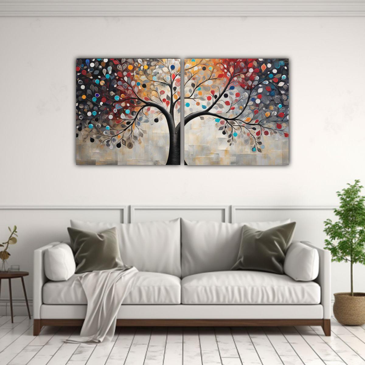 Lienzos Modernos Relieve Del Árbol Con Colores 80x40 Cm-2