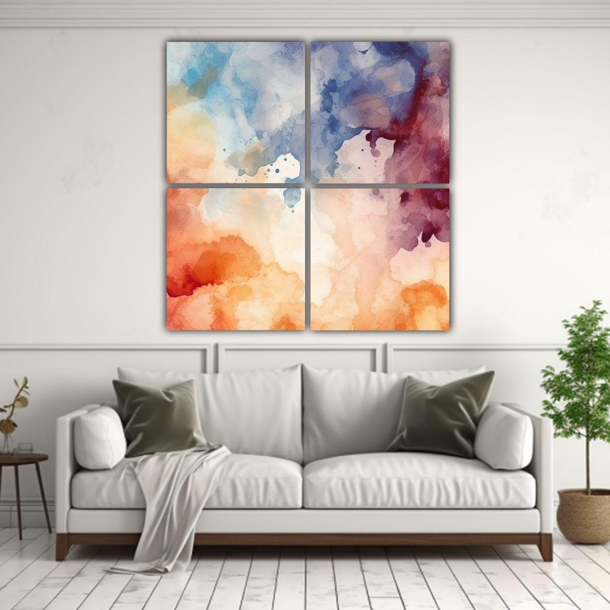 Cuatro Cuadros Acuarela Hogar Deco Textura Fondo 60x60 Cm-2