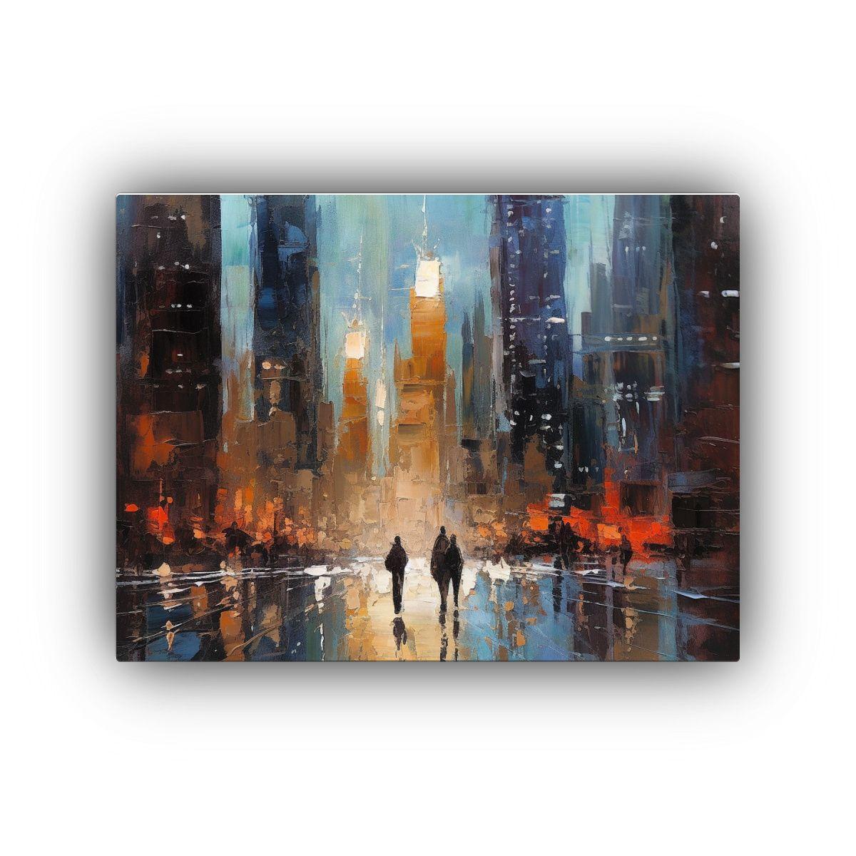 Cuadro Abstracto De La Silueta De Nueva York En Lluvia. 75x50cm-0