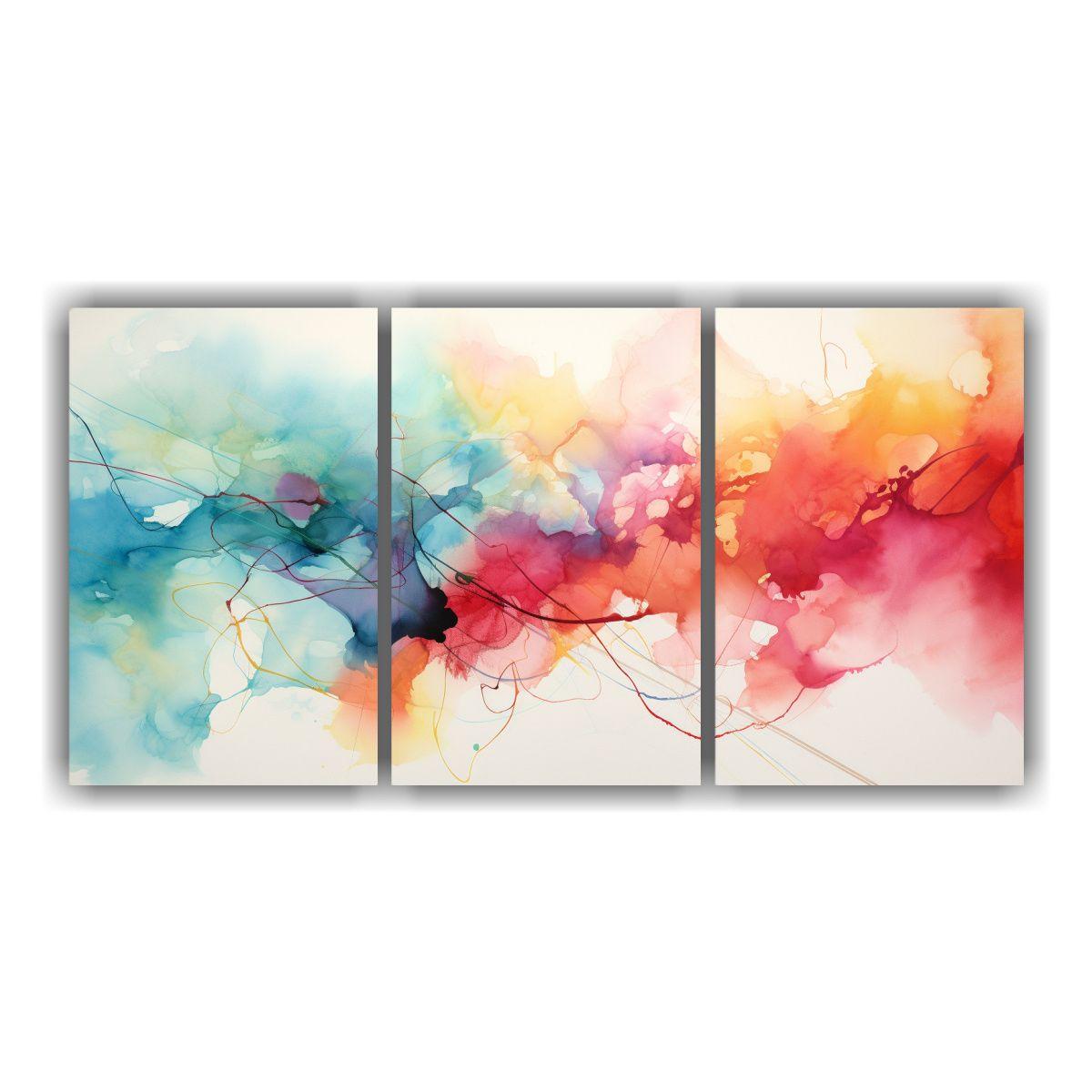Pintura Abstracta Intensa De Tres Lienzos 120x60 Cm-0