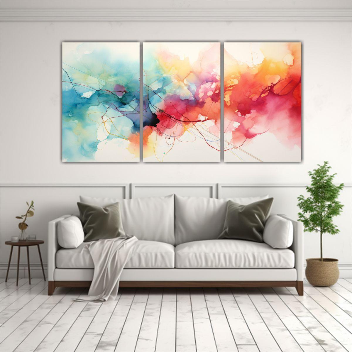Pintura Abstracta Intensa De Tres Lienzos 120x60 Cm-2