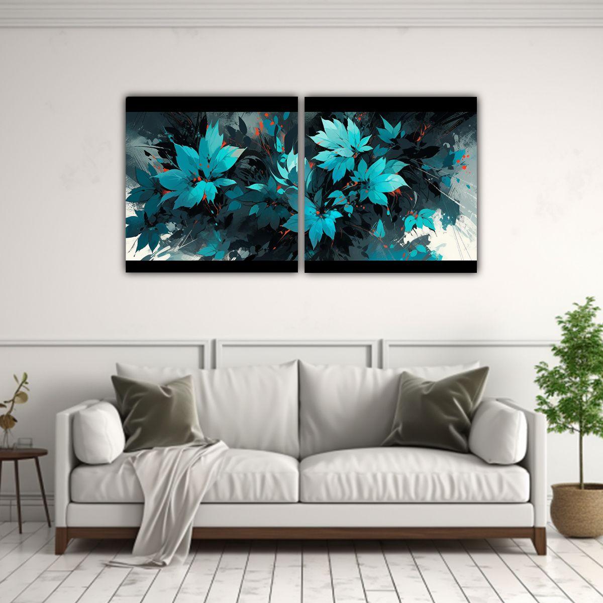 Cuadros Concepto Habitación Turquesa Y Negro 80x40 Cm-2