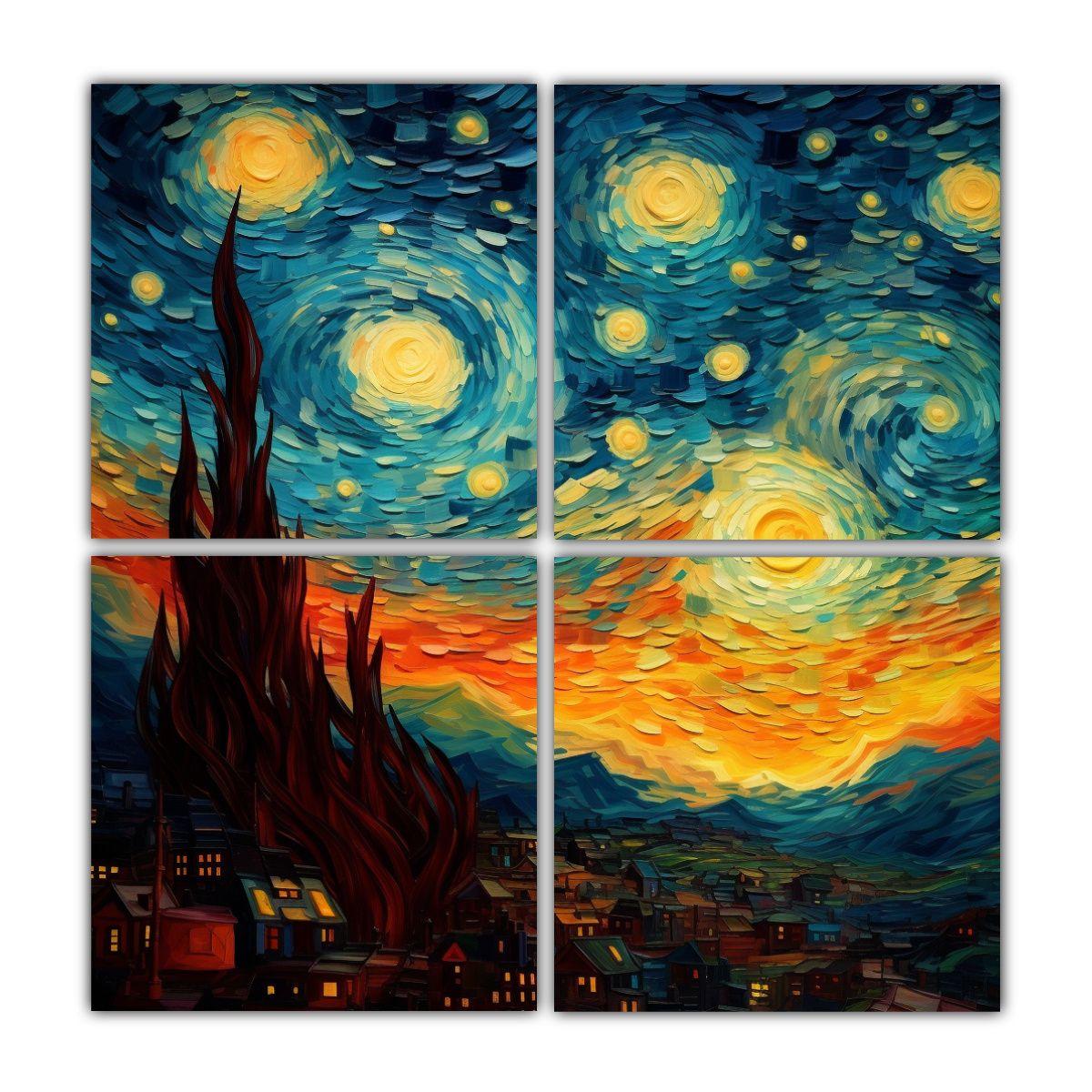 Cuatro Cuadros De Tela En Tonos Ambiente Estilo 200x200 Cm-0