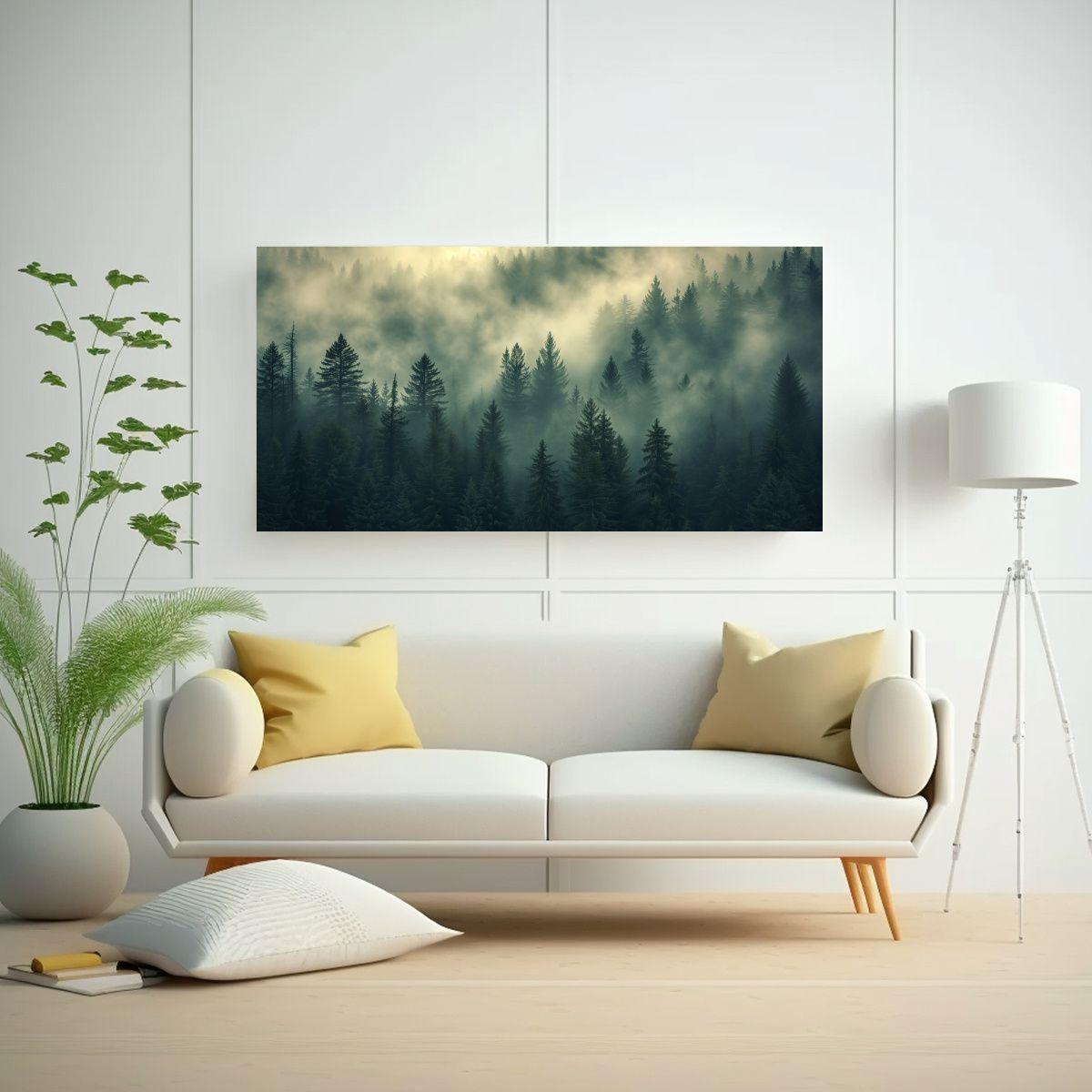 Paisaje De Pinos Brumosos Para Decoración 100x50 Cm-2