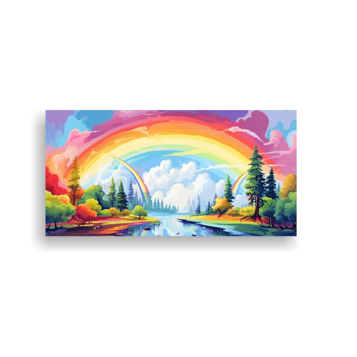 Cuadro Lienzo Salón Paisaje Verano Arcoíris 160x80cm-0