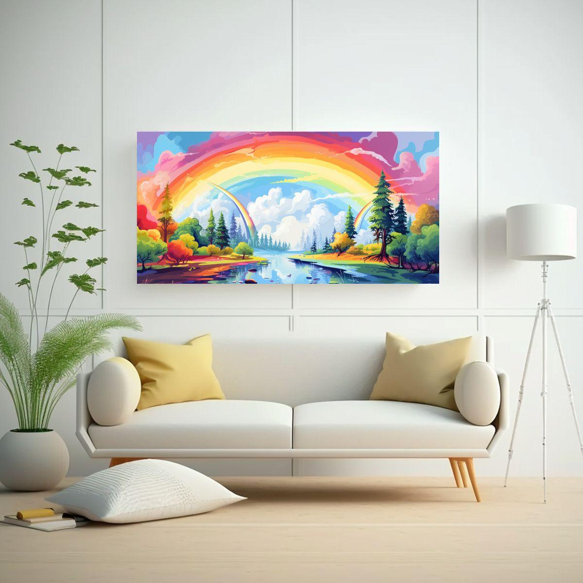Cuadro Lienzo Salón Paisaje Verano Arcoíris 160x80cm-2