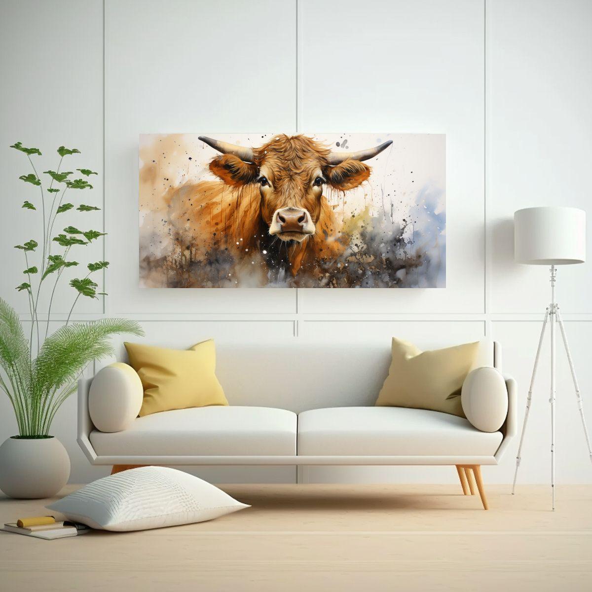 Cuadro Poderosa De Vaca Jersey En Acuarelas 40x20cm-2