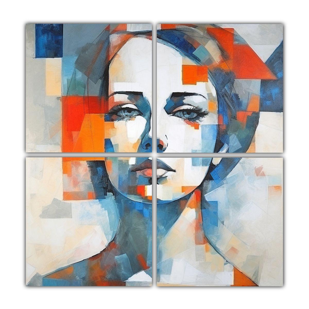 Cuadro Abstracto Retrato Mujer Pintura Decorativa 120x120 Cm-0