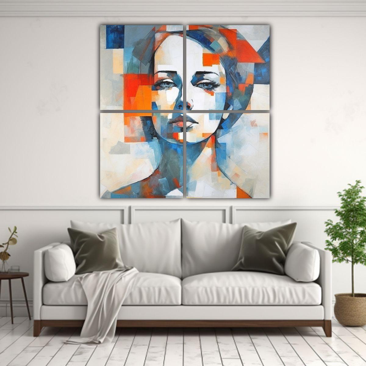 Cuadro Abstracto Retrato Mujer Pintura Decorativa 120x120 Cm-2